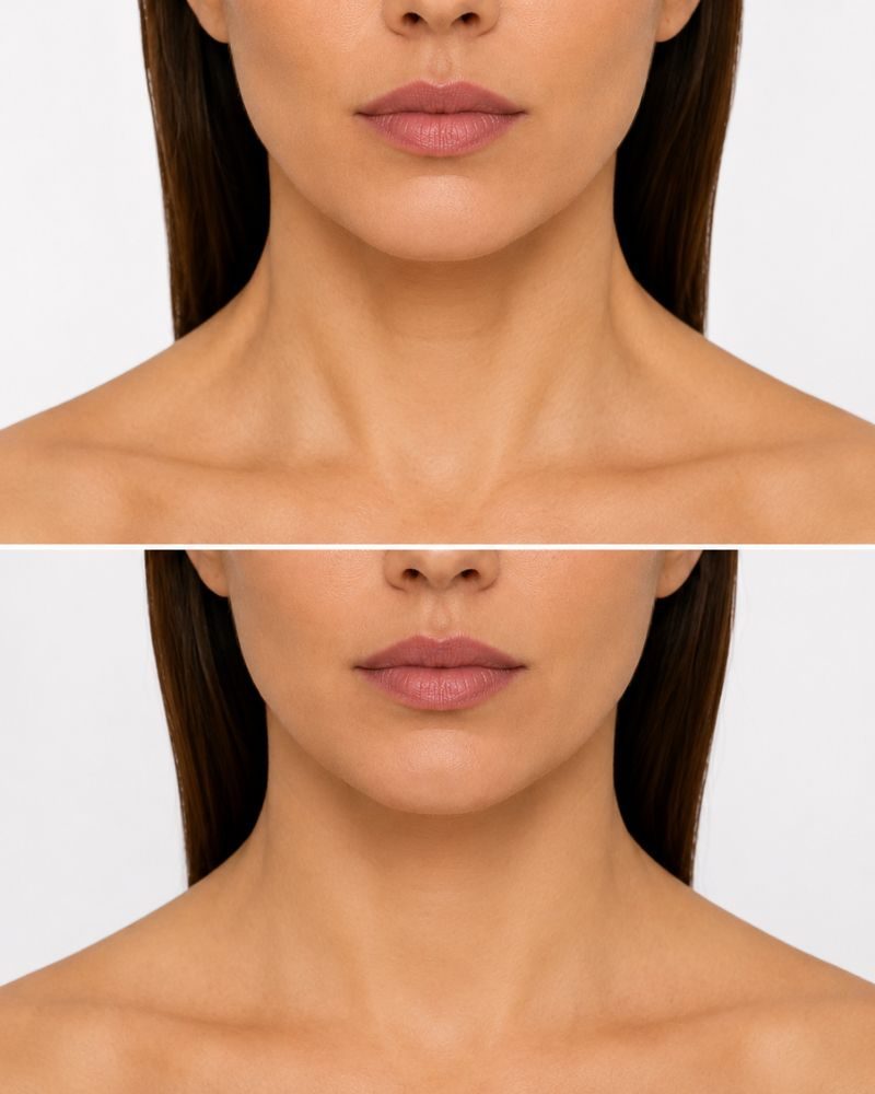 Botoks trapezius — pred in po — daljši vrat, elegantnejša silueta